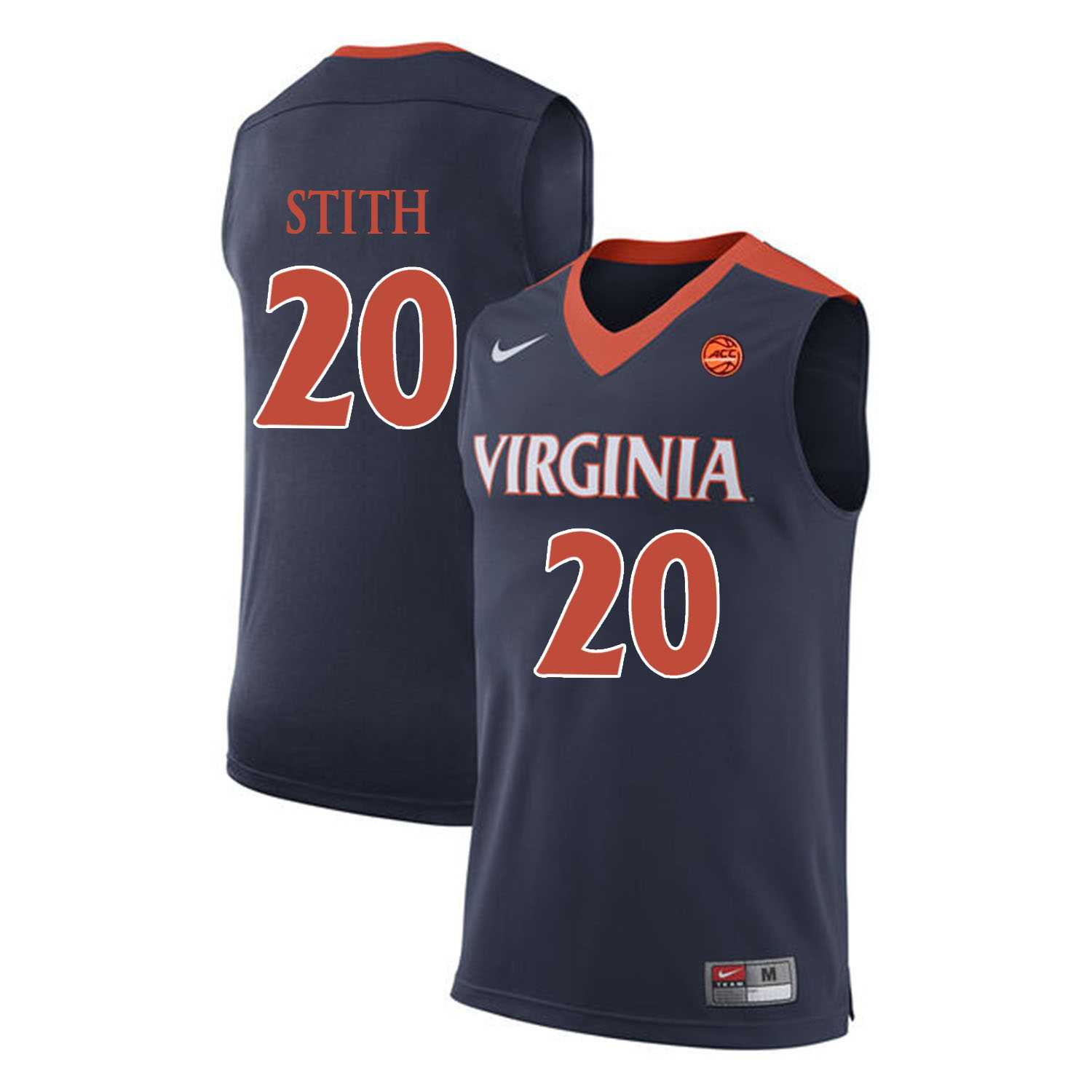 Virginia Cavaliers #20 Bryant Stith Navy College Basketball Jersey